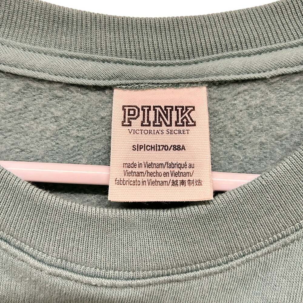 PINK Victoria's Secret Women's White Green Colorblock Crewneck Sweatshirt Size S - Picture 4 of 9